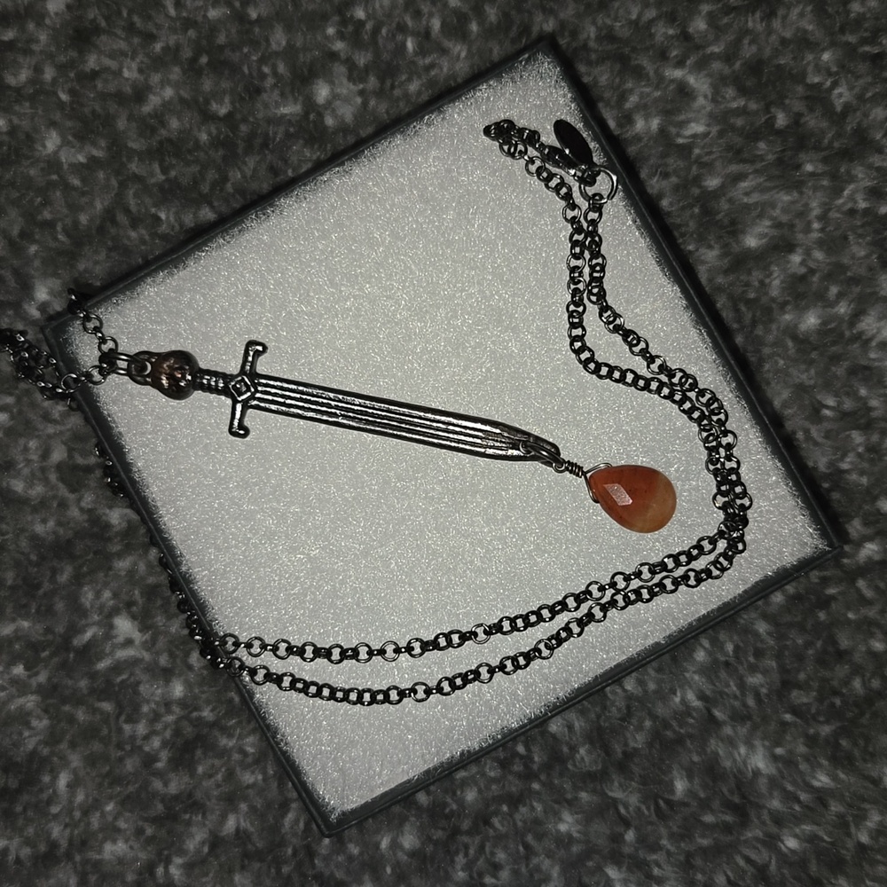 Sword Pendant Necklace with Carnelian Gem